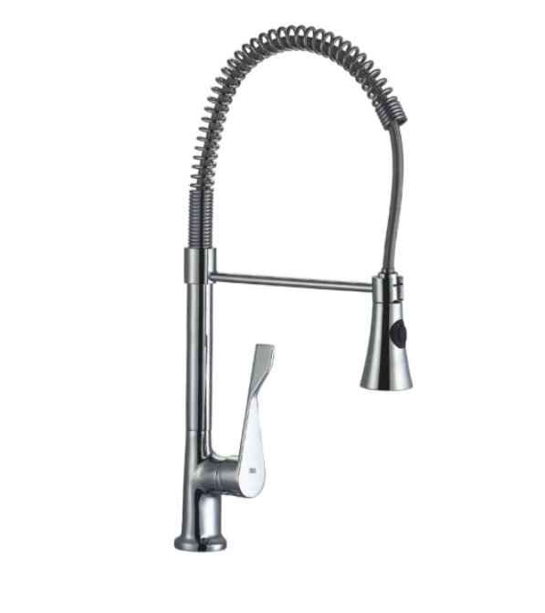 Baterie de bucatarie Z-Inox ZLN8153 cu gat flexibil de 45 cm, corp din alama, suprafata cromata, doua moduri de stropire