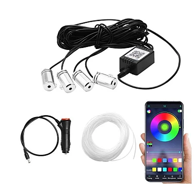 Lumina ambientala LED RGB fibra, Suport pentru aplicatii, 4 in 1, 6 metri
