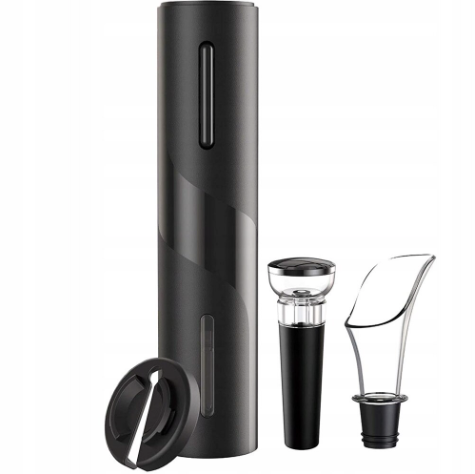 Set Tirbuson electric pentru sticla de vin, 4 piese, 6V, 25W, Negru