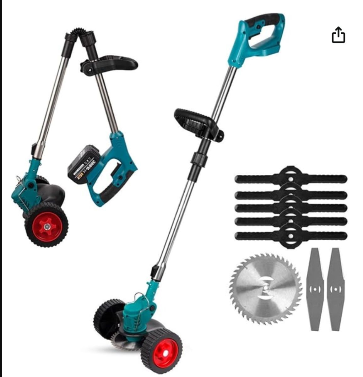 Motocoasă electrică cu roți – trimmer multifuncțional cu 2 acumulatori 48V și accesorii incluse