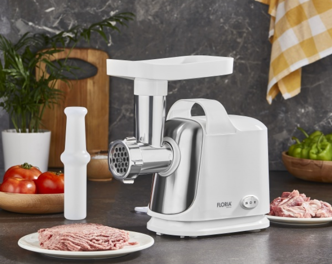 Masina de tocat Floria ZLN7966 Alb, putere 1300W, doua site, functie de revers, lama din otel