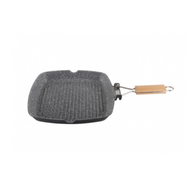 Tigaie grill Zilan ZLN-4298, diametru 24 cm, Material aluminiu, Interior granit, Maner pliabil, Compatibil inductie