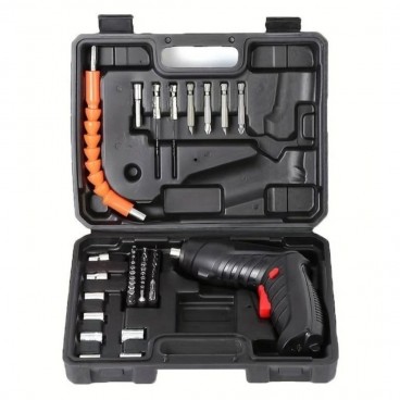 Șurubelniță electrică fără fir 8 în 1 – trusă completă cu 47 piese, acumulator inclus, negru