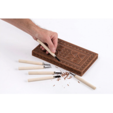 Set 12 mini dalti cu maner de lemn sculptura lemn lut și ceară