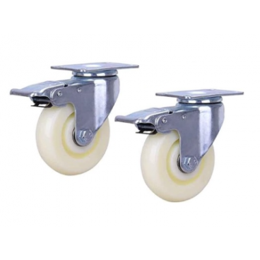 Set 2 roti albe pivotante 3" cu frana