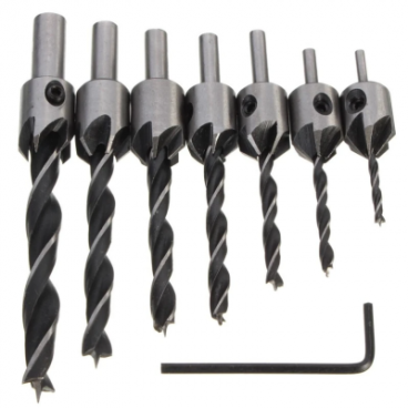 Set 7 Burghie pentru lemn cu Zencuitor/Limitare profunzime